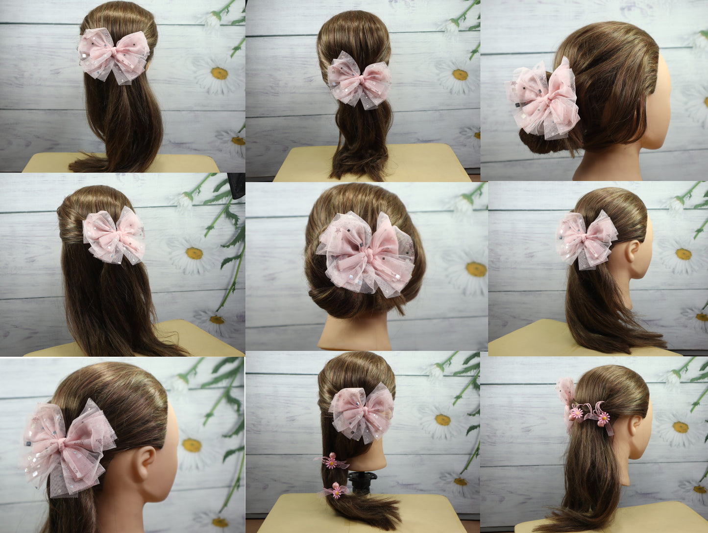 Kamule Party Theme bow Hair Clip & Rubber Band set of 3 -Peach Pink