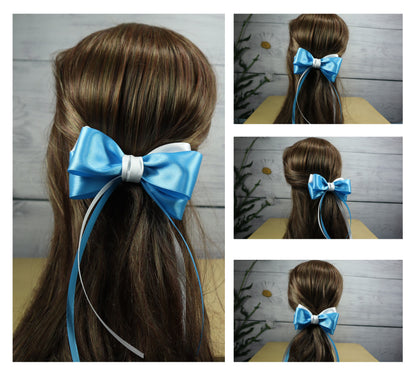 Kamule Layered Satin Bow Detailed Hair Clip -Pack of 1- Sky Blue