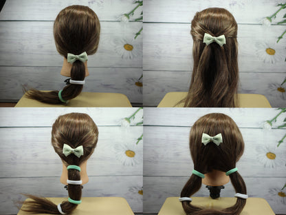 Kamule Bow Hair Clip & Rubber Band set of 5 - Green & White