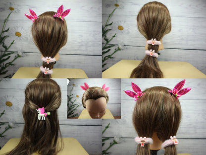 Kamule Party Theme Bunny Hair & clip with Rubber Band set of 5 - Dark-Pink