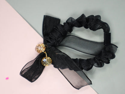 Kamule Satin Sparkle Scrunchies set of 4-Black & cream