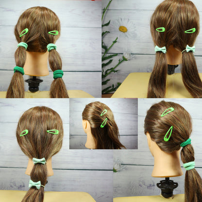 Kamule Party Theme Hair & Clip with Rubber Band set of 4 -Dark Green and Green