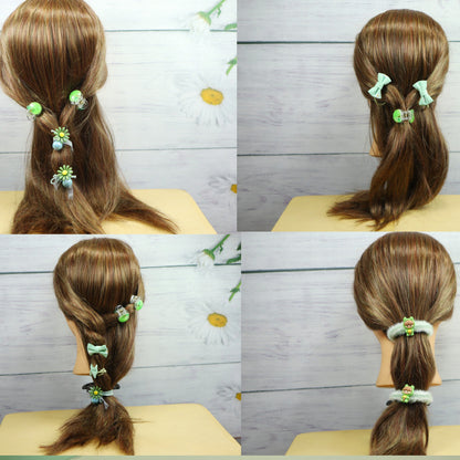 Kamule Party Theme Hair & Clip with Rubber Band set of 4 -Green