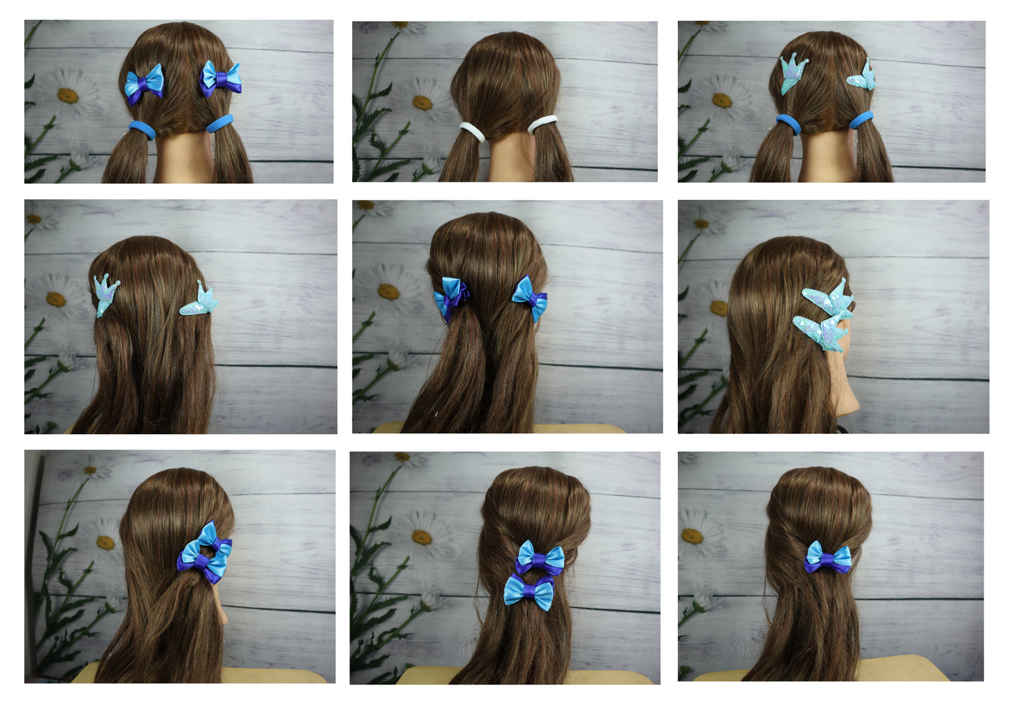 Kamule Bow and Crown Clip set of 8- Sky Blue