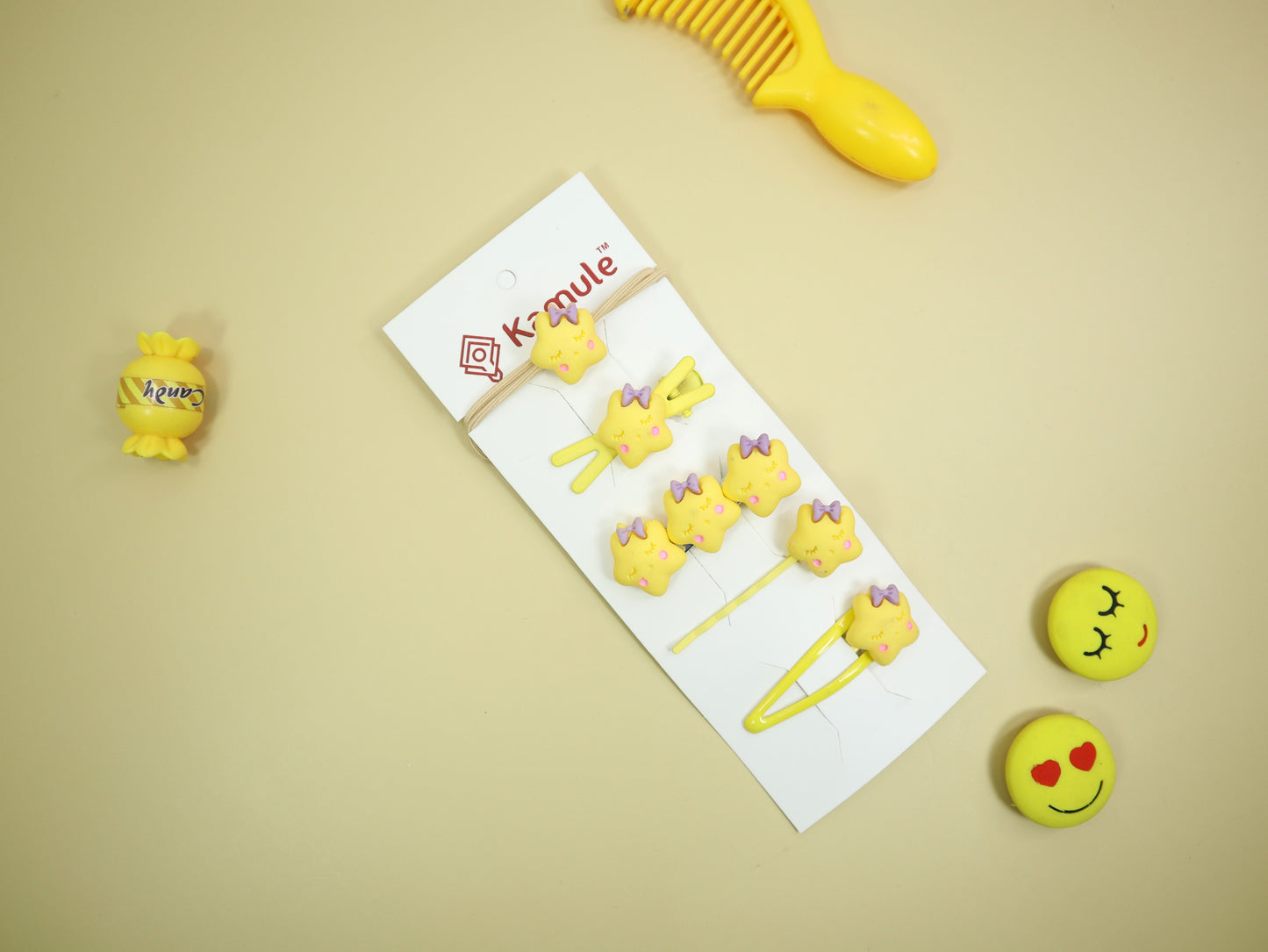 Kamule Polymer clay Character Hair Accessories set of 5-Yellow